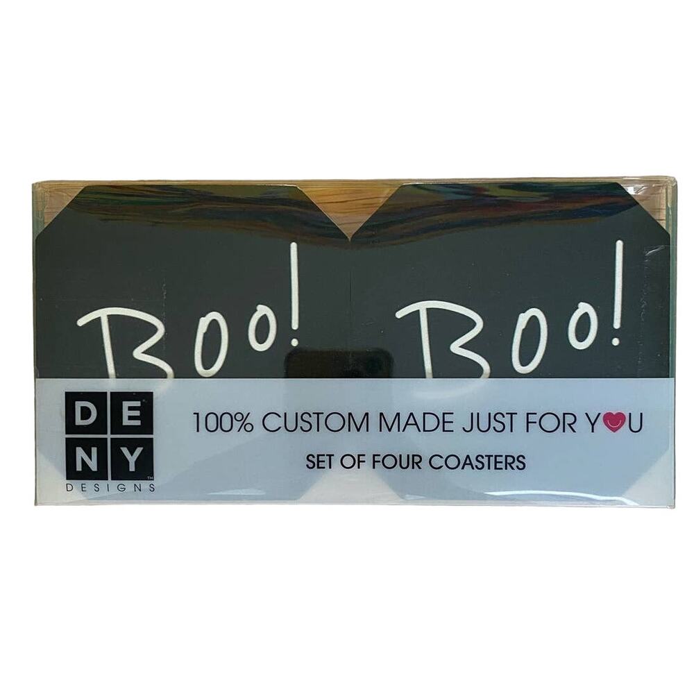 DENY Designs Boo! Black White Custom Coasters Set of Four
